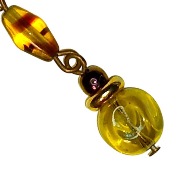 LIZ CLAIBORNE LCI Signed Vintage Earrings Pierced Gold Tone Amber Glass Dangle - Picture 4 of 7